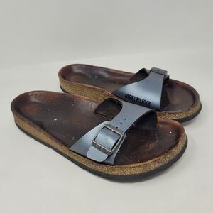 Birkenstock Sandals Womens Metallic Black EU 39 US 8.5 Madrid Birko-Flor